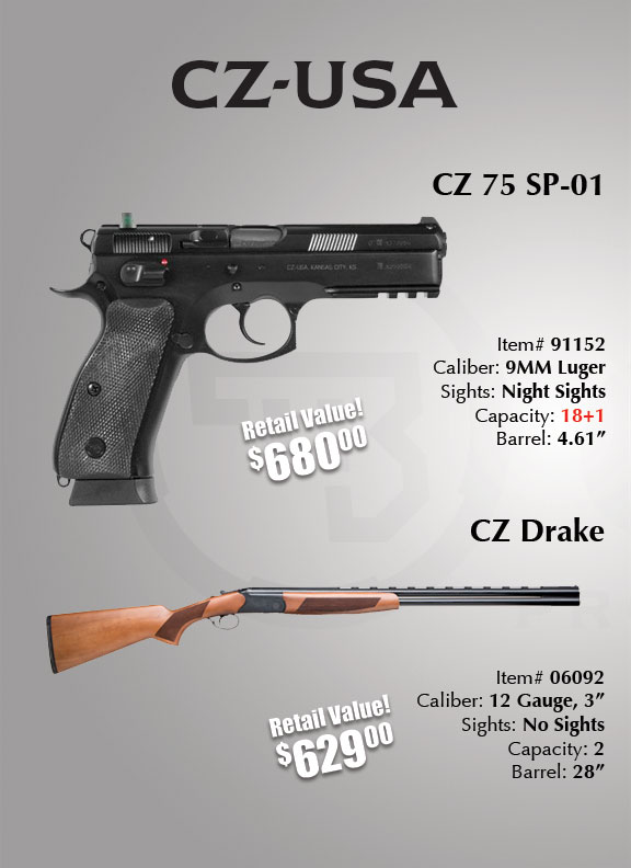CZ 75 SP-01 9mm Pistol + CZ Drake Over-Under 12 Ga Shotgun Giveaway