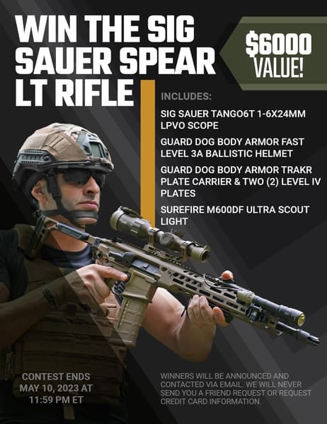 Sig MCX Spear LT Rifle, Scope + Body Armor Giveaway